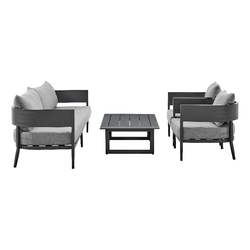 Armen Living Argiope 4-Piece Aluminum Outdoor Conversation Set in Dark Gray