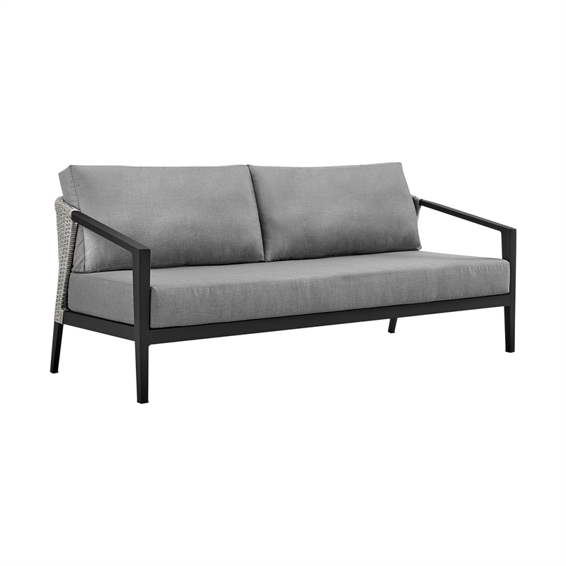 Armen Living Aileen 4-Piece Aluminum & Fabric Patio Lounge Set in Black/Gray