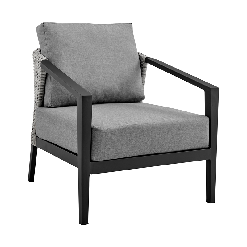 Armen Living Aileen 4-Piece Aluminum & Fabric Patio Lounge Set in Black/Gray