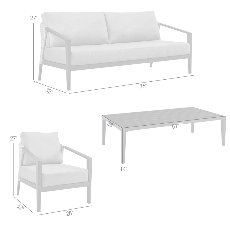 Armen Living Aileen 4-Piece Aluminum & Fabric Patio Lounge Set in Black/Gray