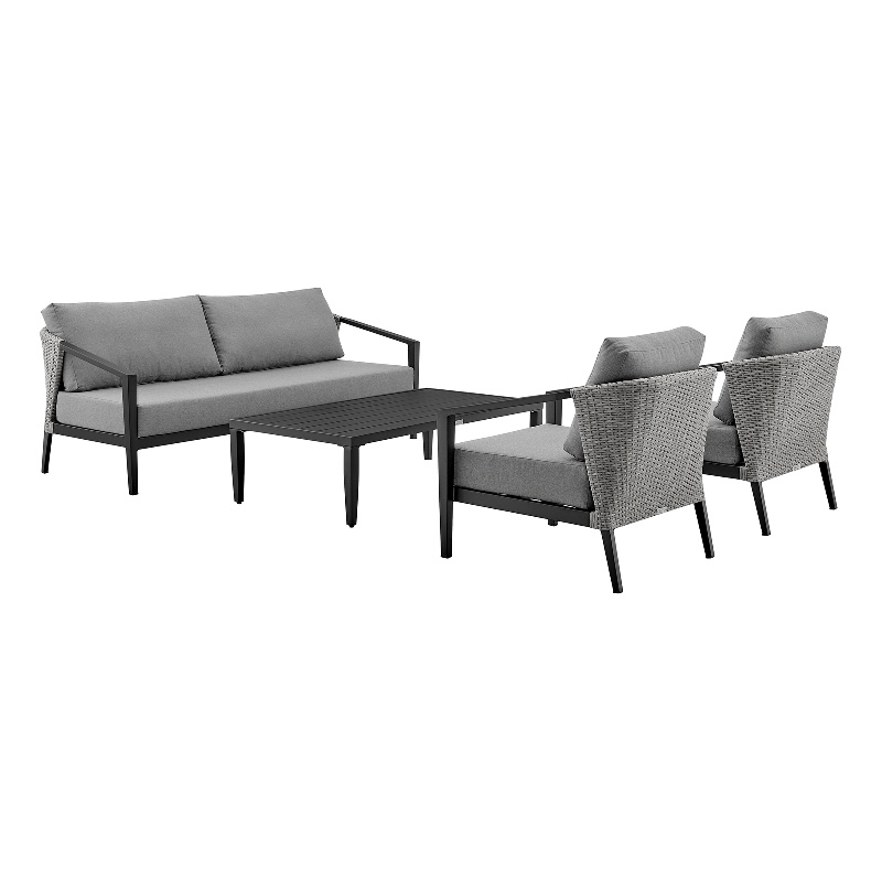 Armen Living Aileen 4-Piece Aluminum & Fabric Patio Lounge Set in Black/Gray