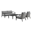 Armen Living Aileen 4-Piece Aluminum & Fabric Patio Lounge Set in Black/Gray