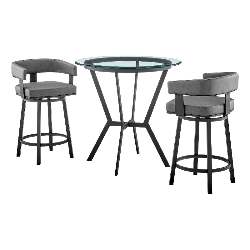 Armen Living Naomi and Lorin 3-Piece Metal Counter Dining Set in Black/Gray