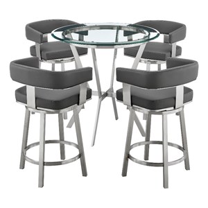 Armen Living Naomi and Lorin 5PC Stainless Steel Counter Dining Set in Silver