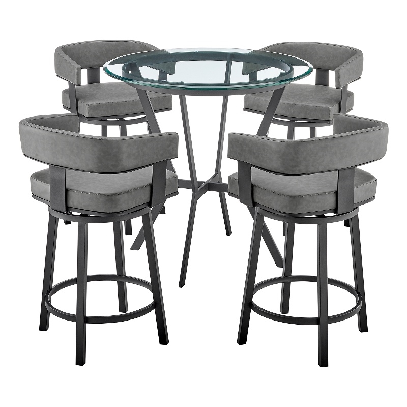 Armen Living Naomi and Lorin 5-Piece Metal Counter Dining Set in Black/Gray
