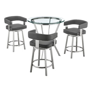 Armen Living Naomi and Lorin 4PC Stainless Steel Counter Dining Set in Silver