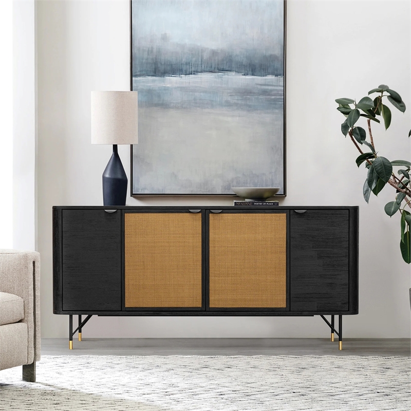 Armen Living Saratoga Modern Wood Sideboard Buffet in Black/Brown