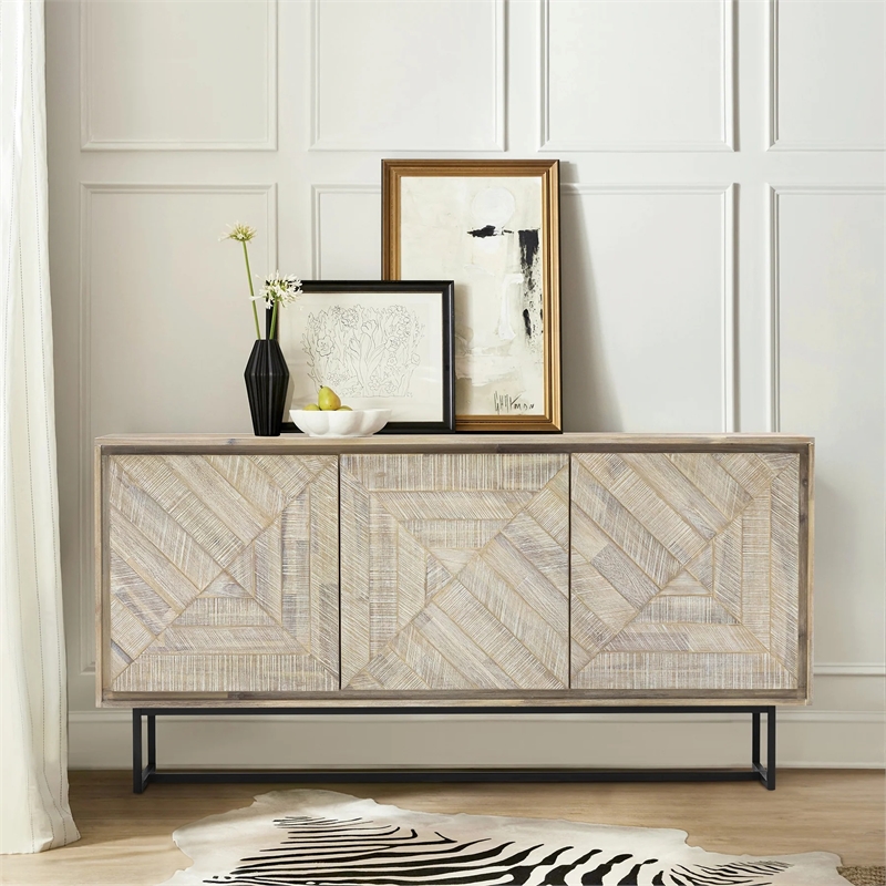 Armen Living Peridot Modern Acacia Wood Sideboard Buffet in Natural/Black