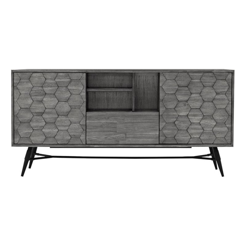 Armen Living Makena Modern Acacia Wood Sideboard Buffet in Gray/Black