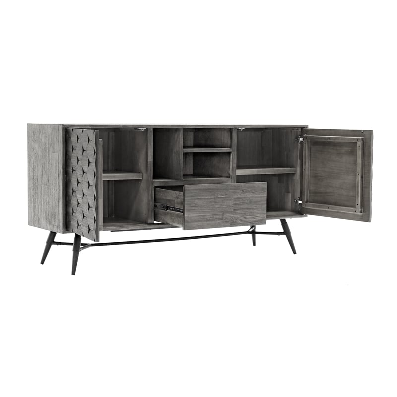 Armen Living Makena Modern Acacia Wood Sideboard Buffet in Gray/Black