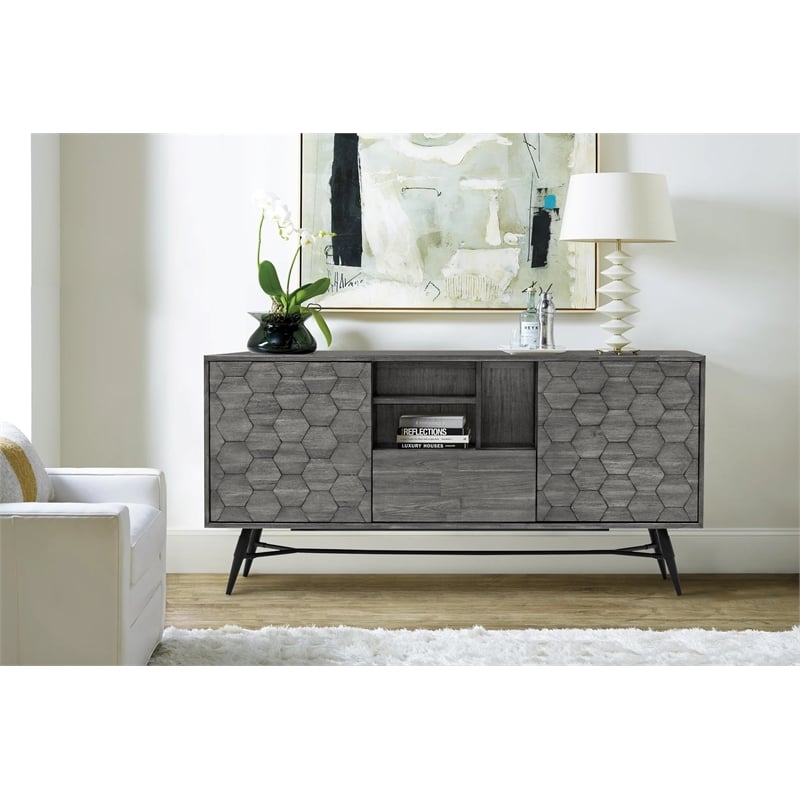 Armen Living Makena Modern Acacia Wood Sideboard Buffet in Gray/Black