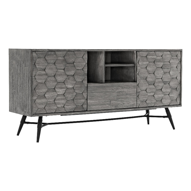 Armen Living Makena Modern Acacia Wood Sideboard Buffet in Gray/Black