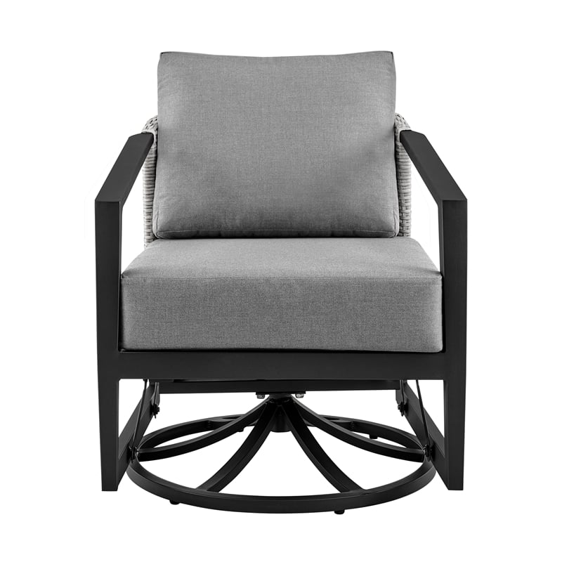 Armen Living Aileen Fabric/Rattan Patio Swivel Lounge Chair in Black/Gray