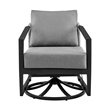 Armen Living Aileen Fabric/Rattan Patio Swivel Lounge Chair in Black/Gray