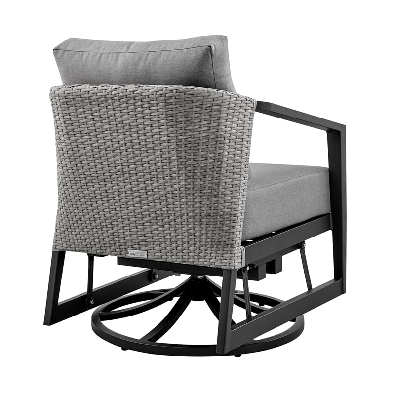 Armen Living Aileen Fabric/Rattan Patio Swivel Lounge Chair in Black/Gray