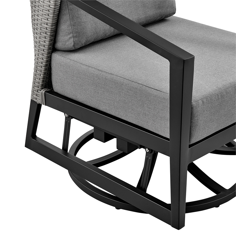 Armen Living Aileen Fabric/Rattan Patio Swivel Lounge Chair in Black/Gray