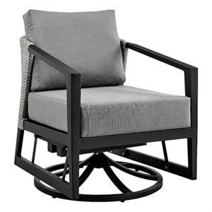 Armen Living Aileen Fabric/Rattan Patio Swivel Lounge Chair in Black/Gray