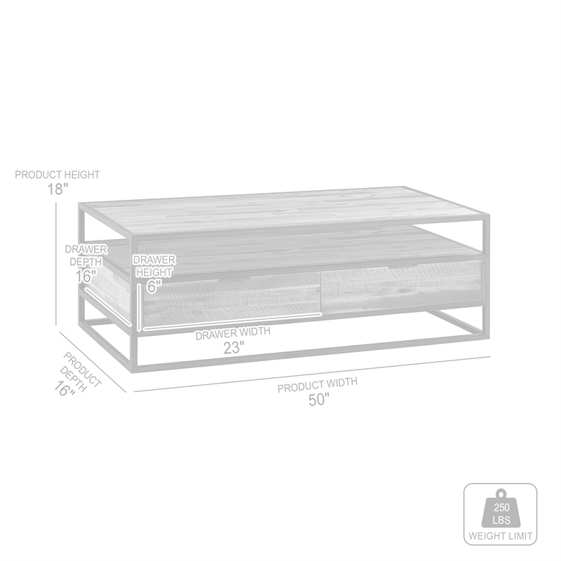 Ludgate Rectangle Coffee Table with Shelf in Acacia and Black Metal