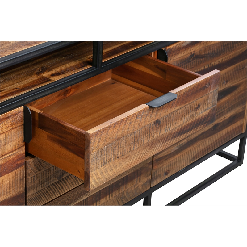 Armen Living Ludgate 3-Drawer Wood/Metal Sideboard Buffet in Brown/Black