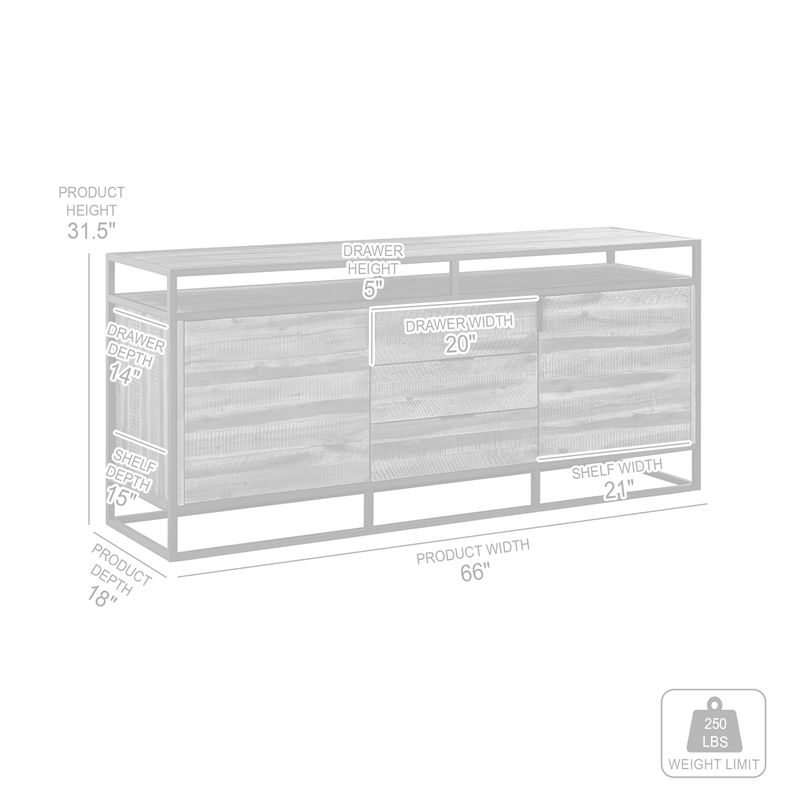 Armen Living Ludgate 3-Drawer Wood/Metal Sideboard Buffet in Brown/Black