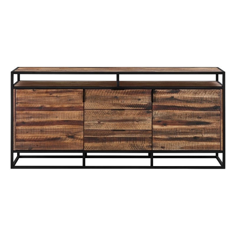 Armen Living Ludgate 3-Drawer Wood/Metal Sideboard Buffet in Brown/Black