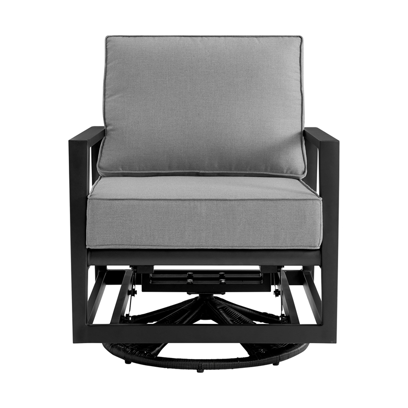 Armen Living Grand Outdoor Fabric & Metal Swivel Glider Chair in Dark Gray/Black