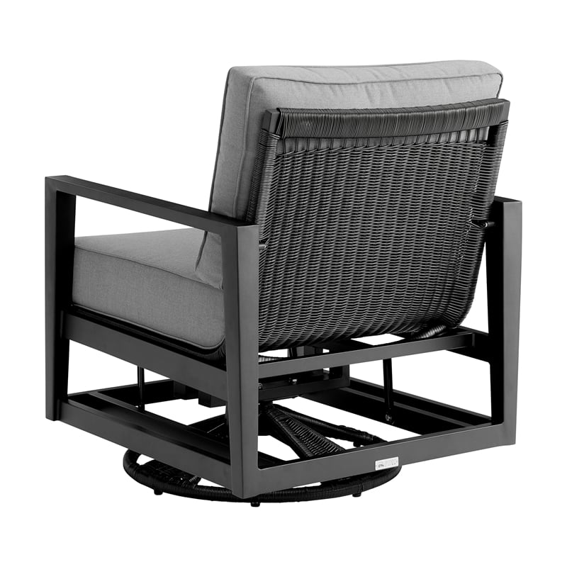 Armen Living Grand Outdoor Fabric & Metal Swivel Glider Chair in Dark Gray/Black
