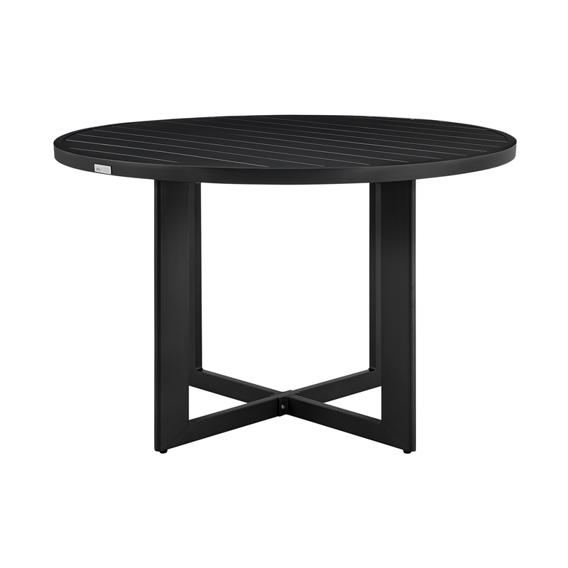 Armen Living Grand Round Modern Aluminum Patio Dining Table in Black