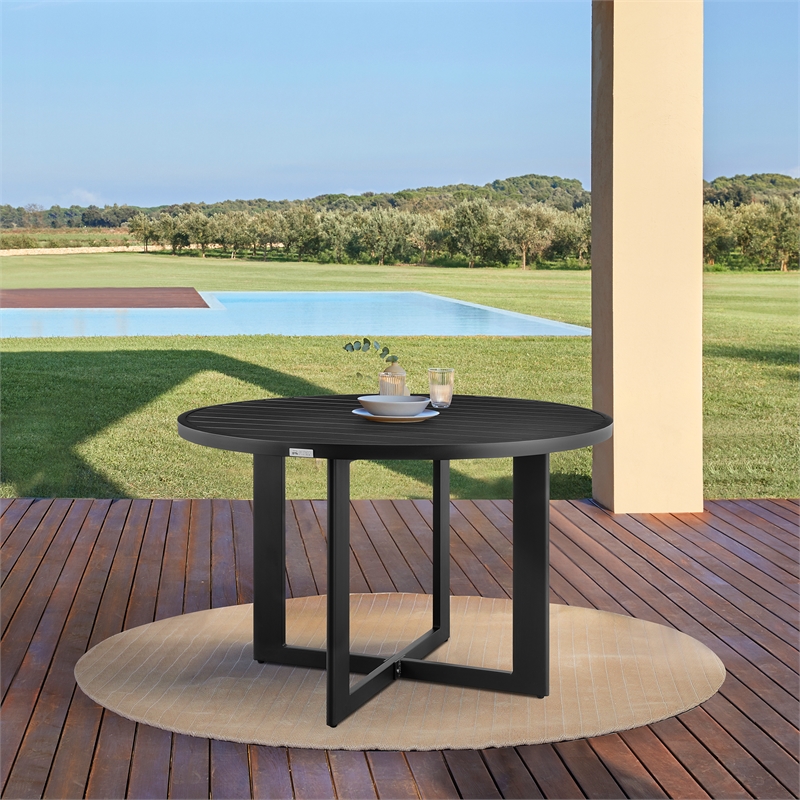 Armen Living Grand Round Modern Aluminum Patio Dining Table in Black