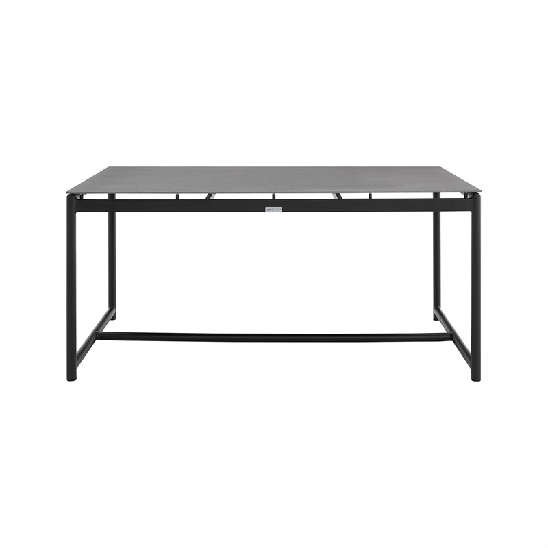 Armen Living Royal Outdoor Aluminum Dining Table with Stone Top in Black/Gray