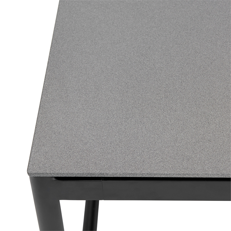 Armen Living Royal Outdoor Aluminum Dining Table with Stone Top in Black/Gray