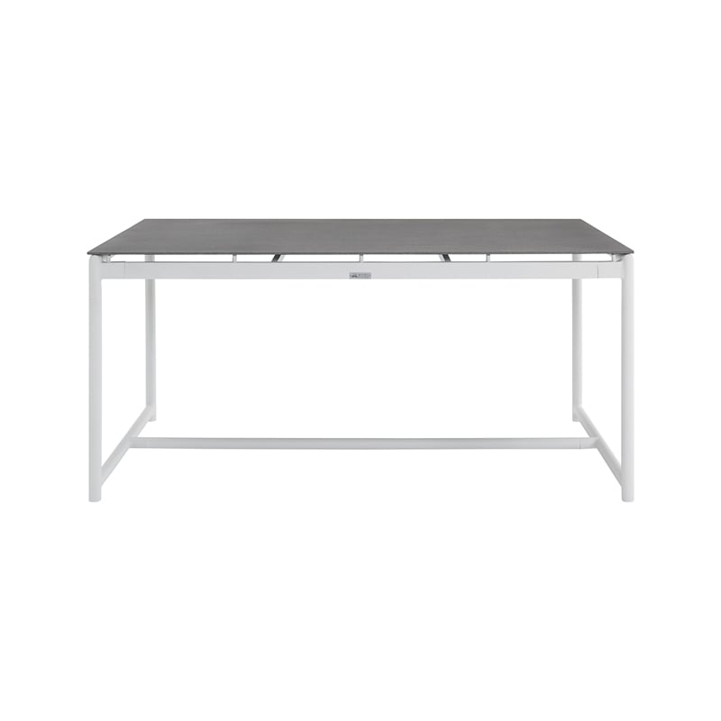 Armen Living Royal Outdoor Aluminum Dining Table with Stone Top in White/Gray