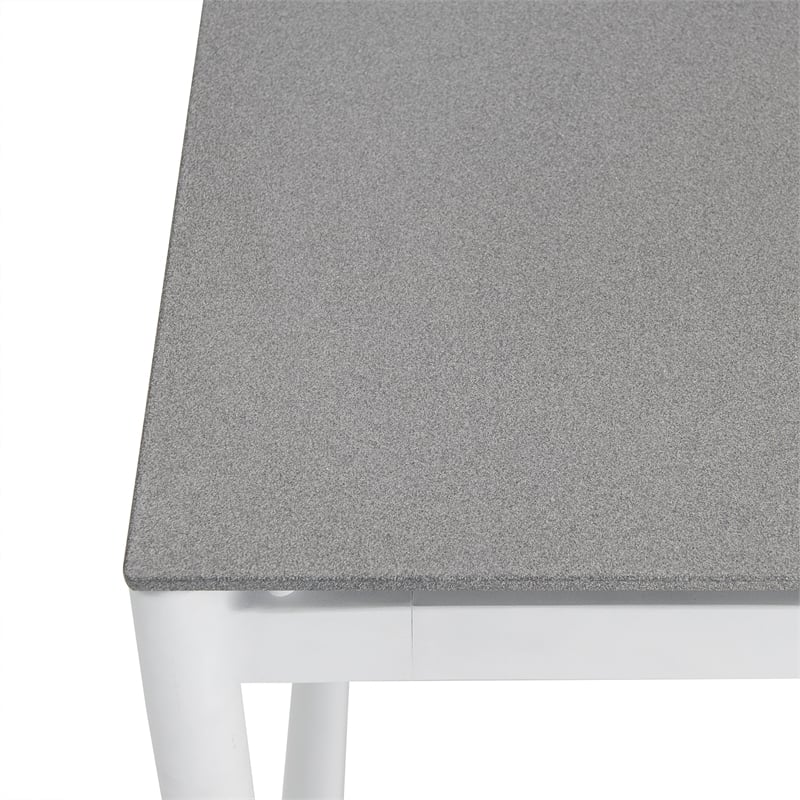 Armen Living Royal Outdoor Aluminum Dining Table with Stone Top in White/Gray
