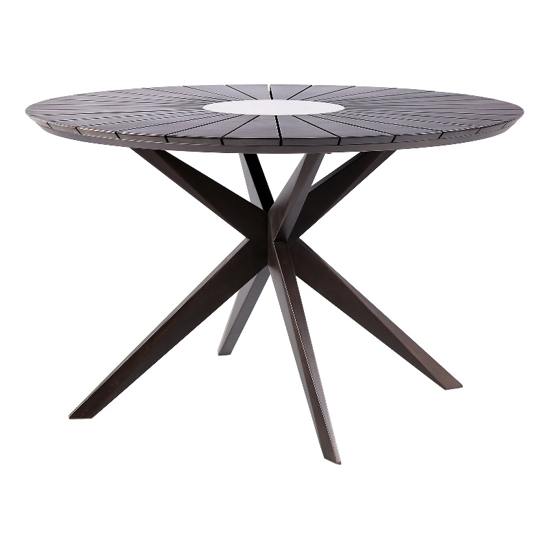 Armen Living Sachi Round Wood/Concrete Outdoor Dining Table in Brown