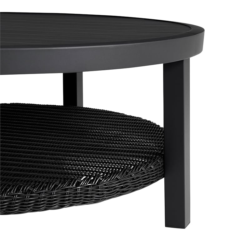 Armen Living Grand Round Aluminum Outdoor Conversation Table in Black