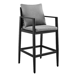 Armen Living Grand 26&quot Fabric & Aluminum Patio Counter Stool in Dark Gray/Black