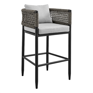 Armen Living Felicia 26&quot Fabric/Aluminum/Rope Patio Counter Stool in Black/Gray