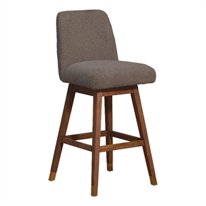 amalie swivel bar stool brown oak wood finish taupe boucle fabric
