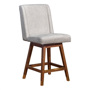 stancoste swivel counter stool brown oak wood finish beige fabric