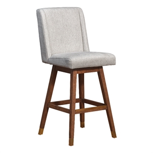 stancoste swivel bar stool brown oak wood finish beige fabric