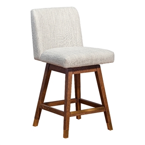 basila swivel counter stool brown oak wood finish beige fabric