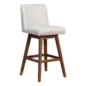 basila swivel bar stool brown oak wood finish beige fabric