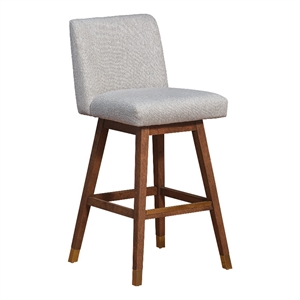 basila swivel bar stool brown oak wood finish taupe fabric