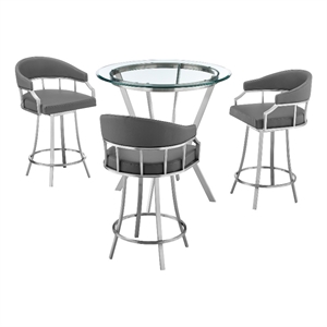 Armen Living Naomi and Valerie 4-Piece Stainless Steel Dining Set in Silver/Gray