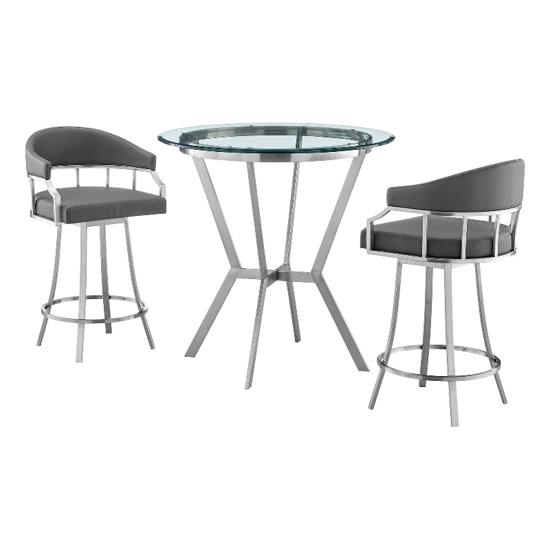 Armen Living Naomi and Valerie 3-Piece Stainless Steel Dining Set in Silver/Gray