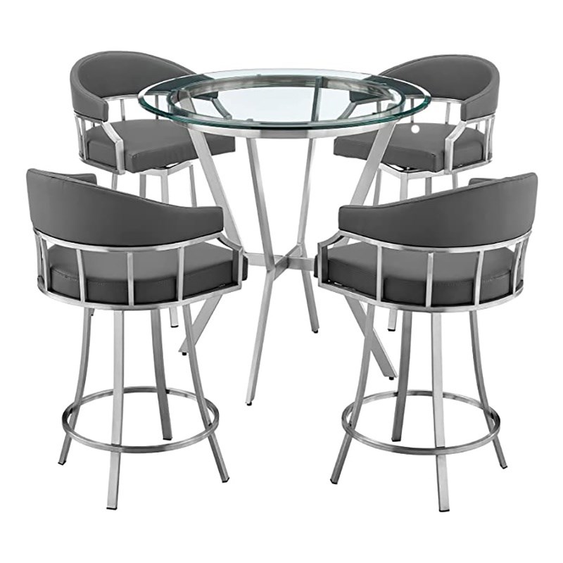 Armen Living Naomi and Valerie 5-Piece Stainless Steel Dining Set in Silver/Gray