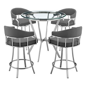 Armen Living Naomi and Valerie 5-Piece Stainless Steel Dining Set in Silver/Gray
