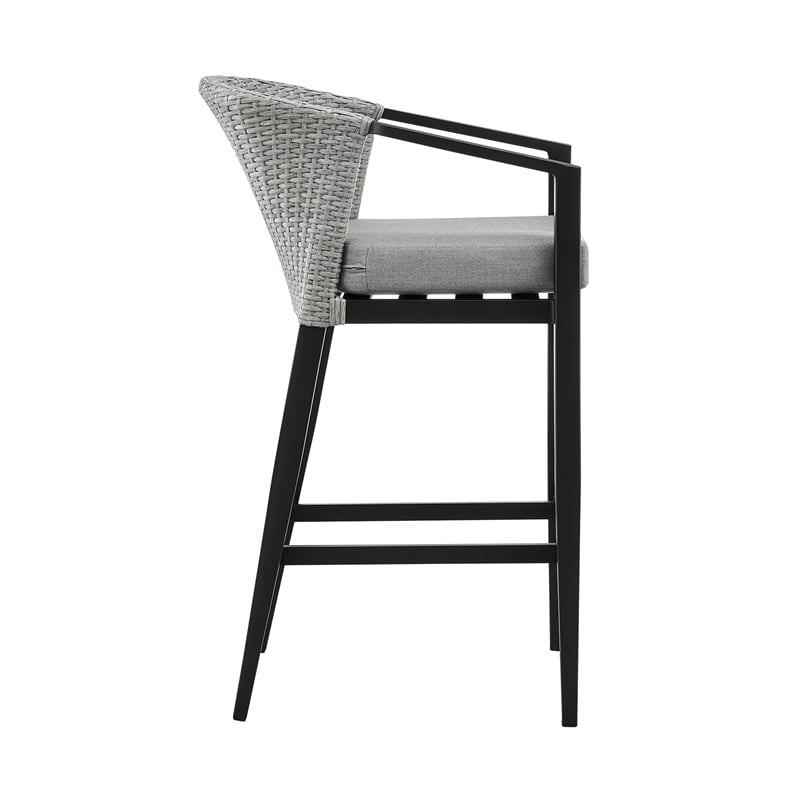 Armen Living Aileen 5-Piece Aluminum Patio Bar Table Set in Black/Gray