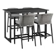 Armen Living Aileen 5-Piece Aluminum Patio Bar Table Set in Black/Gray