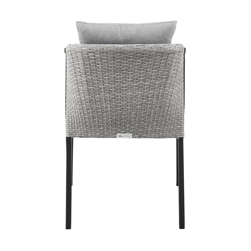Armen Living Aileen Outdoor Fabric/Rattan Dining Chairs in Gray/Black (Set of 2)
